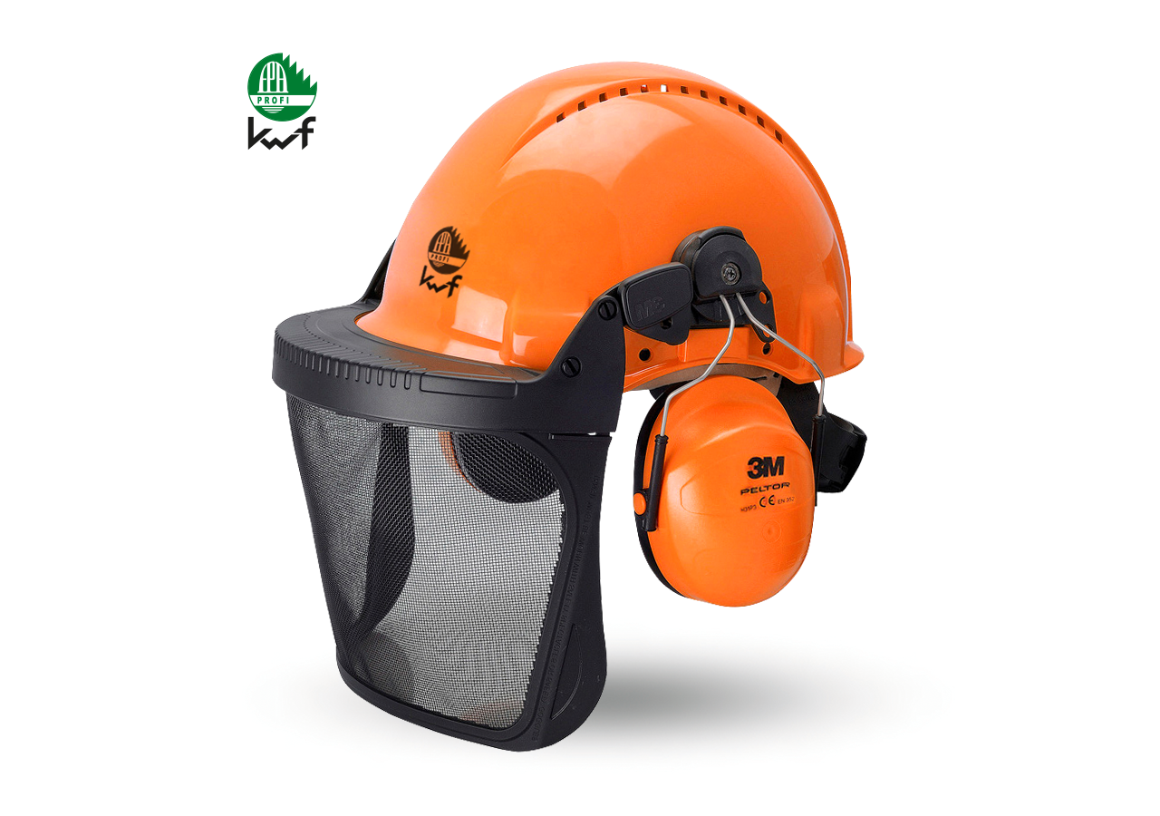 Ochranné prilby: Kombinácia lesníckej a ochrannej prilby KWF + oranžová
