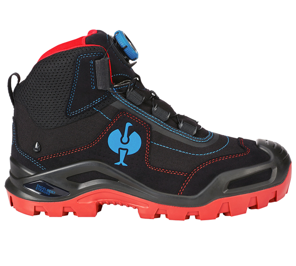 S3: e.s. S3 bezpečnostná obuv Kastra II mid + čierna/ohnivá červená/enciánová modrá