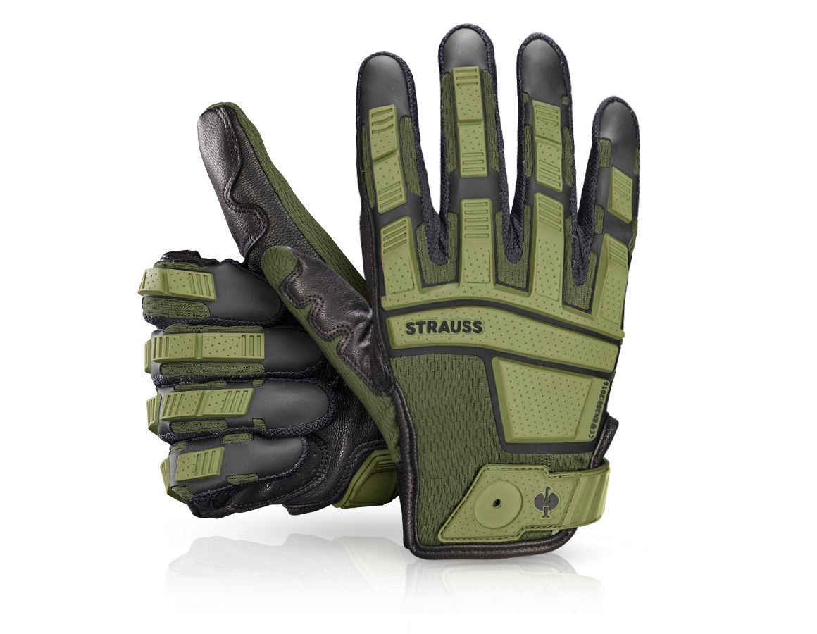 Hybridné: e.s. Montážne rukavice Protect + olivová/čierna