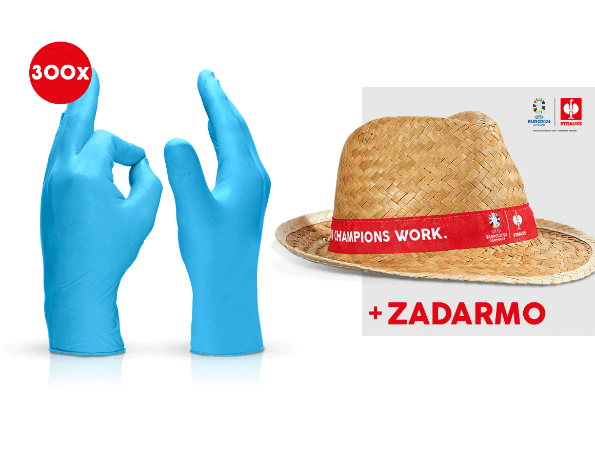 Spolupráce: 3x100 jednorazové latex. rukavice +klobúk EURO2024 + modrá