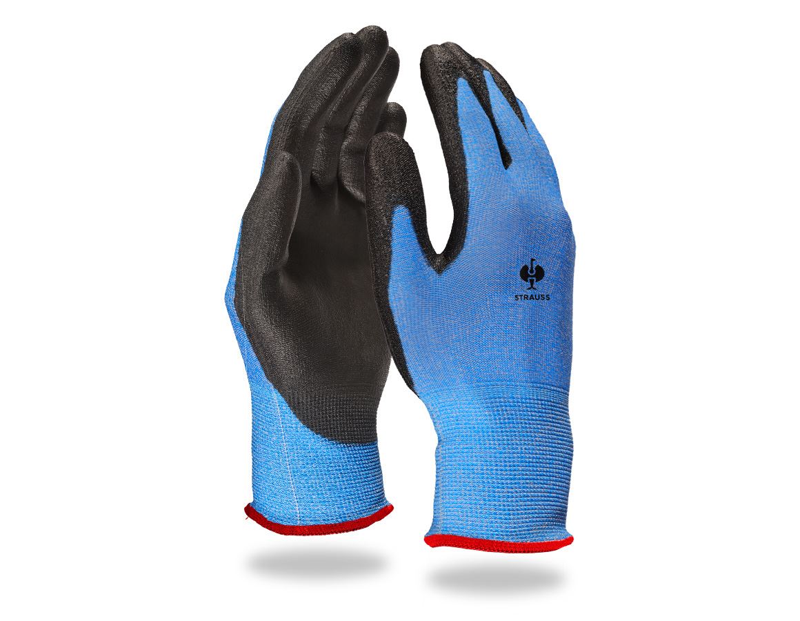 S povrchovou úpravou: PU ochranné rukavice voči prer. Comfort-Skin Cut B + čierna/modrá-melanž