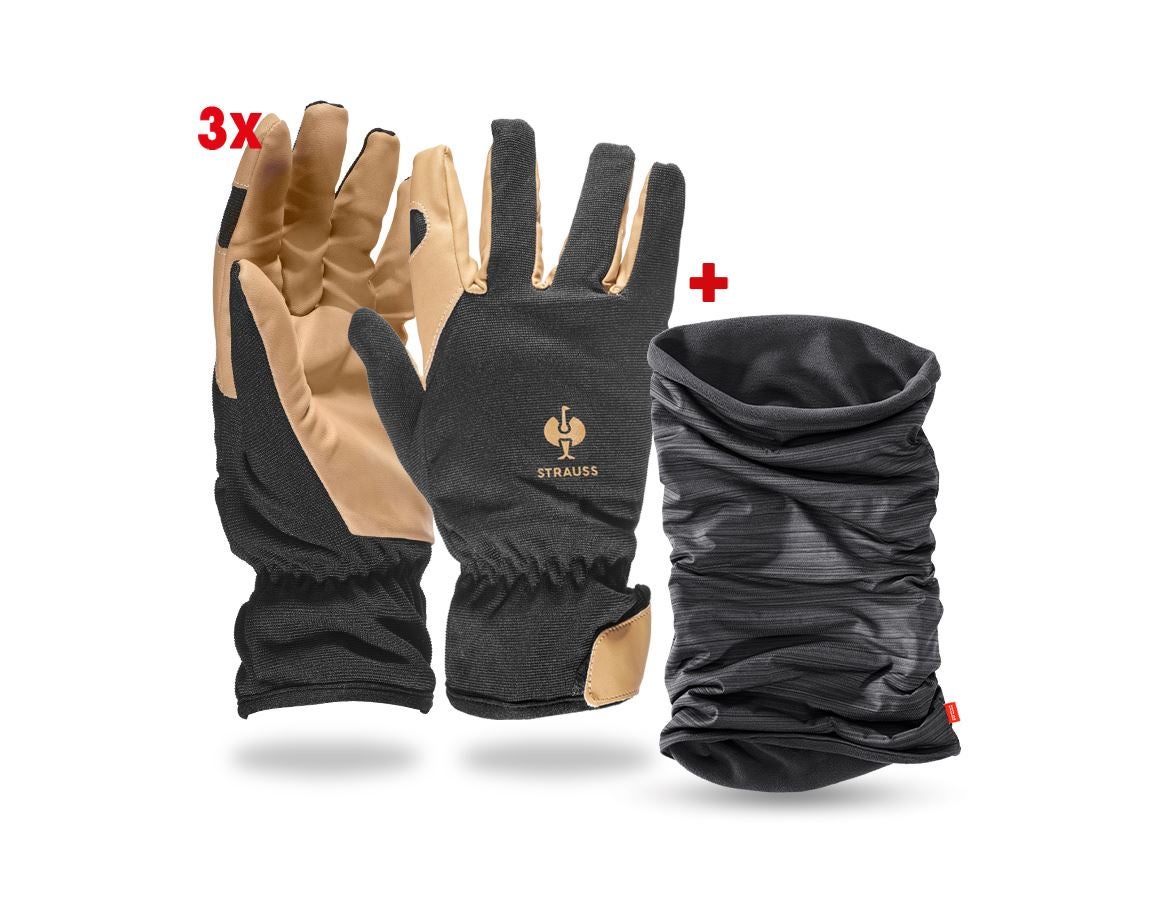 Ochranné pomôcky: 3x montážne zimné rukavice + multifunkčná handričk + čierna/hnedá
