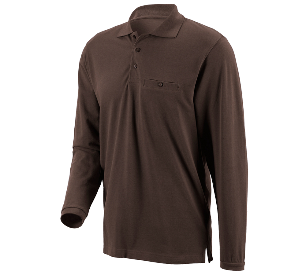 Tričká, pulóvre a košele: Polo tričko s dlhým rukávom e.s. cotton pocket + gaštanová