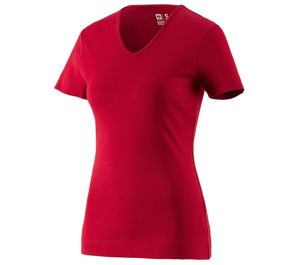 Tričká, pulóvre a košele: Tričko e.s.cotton, výstrih do V, dámske + ohnivá červená