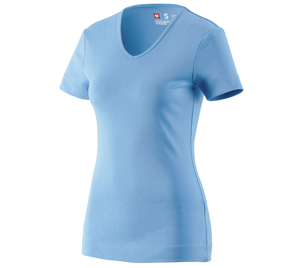 Tričká, pulóvre a košele: Tričko e.s.cotton, výstrih do V, dámske + azúrová modrá