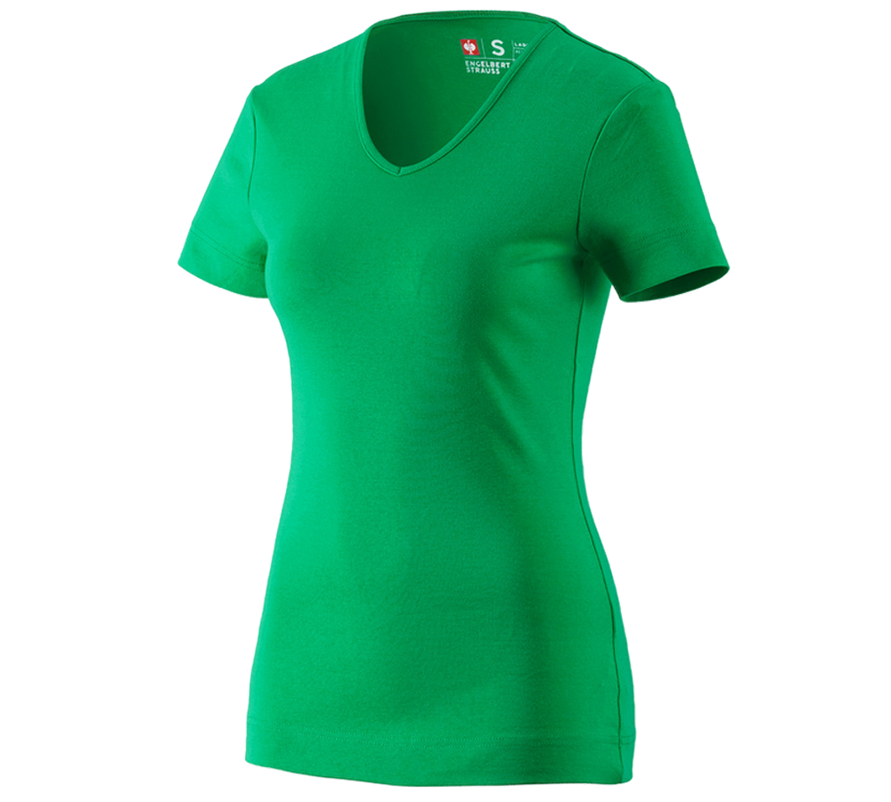 Tričká, pulóvre a košele: Tričko e.s.cotton, výstrih do V, dámske + trávová zelená