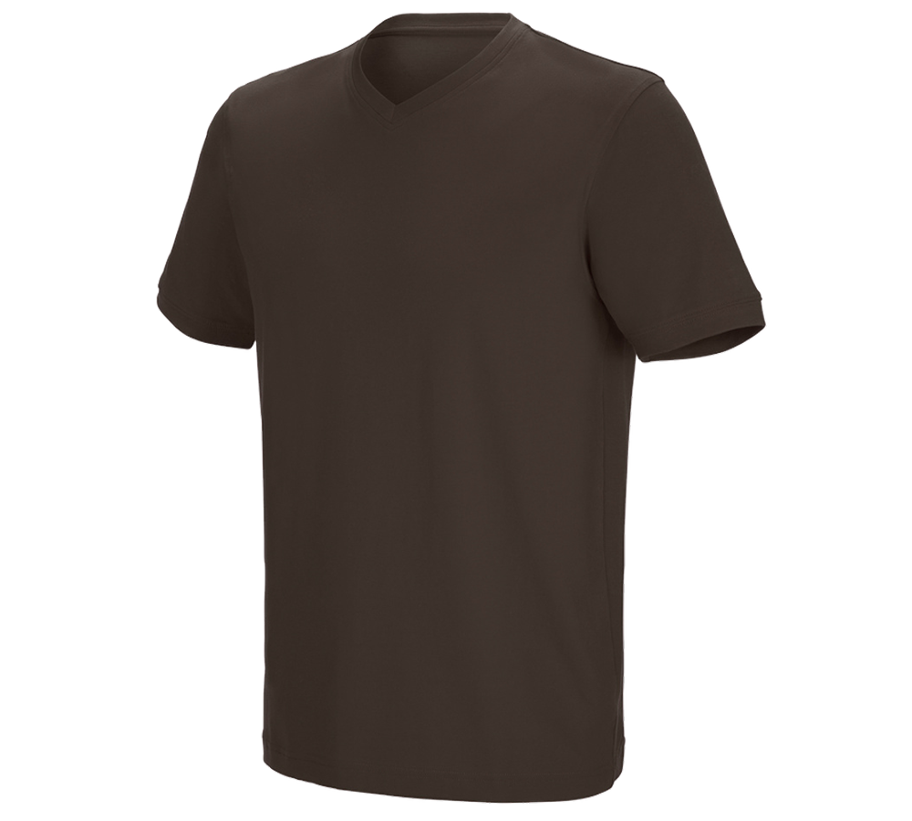 Tričká, pulóvre a košele: Tričko e.s. cotton stretch výstrih do V + gaštanová