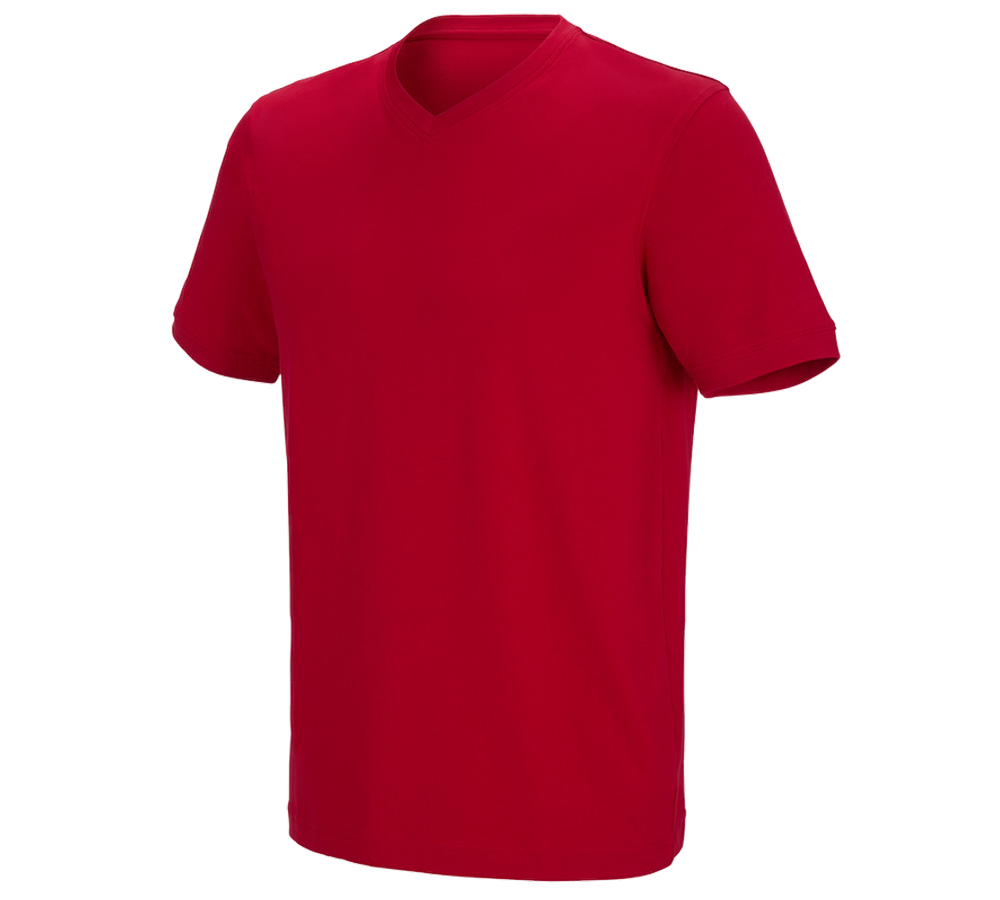 Tričká, pulóvre a košele: Tričko e.s. cotton stretch výstrih do V + ohnivá červená