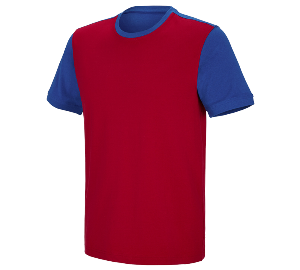 Témy: Tričko e.s. cotton stretch bicolor + ohnivá červená/nevadzovo modrá