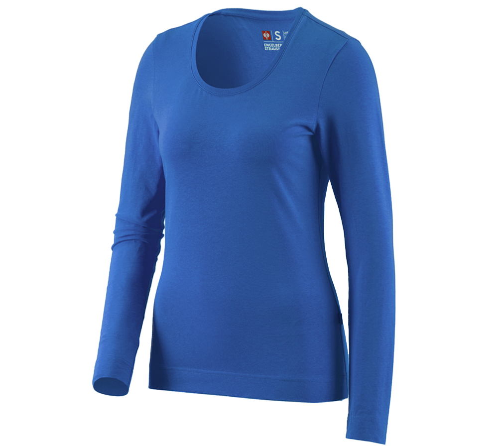 Tričká, pulóvre a košele: Tričko s dlhým rukávom e.s. cotton stretch, dámske + enciánová modrá