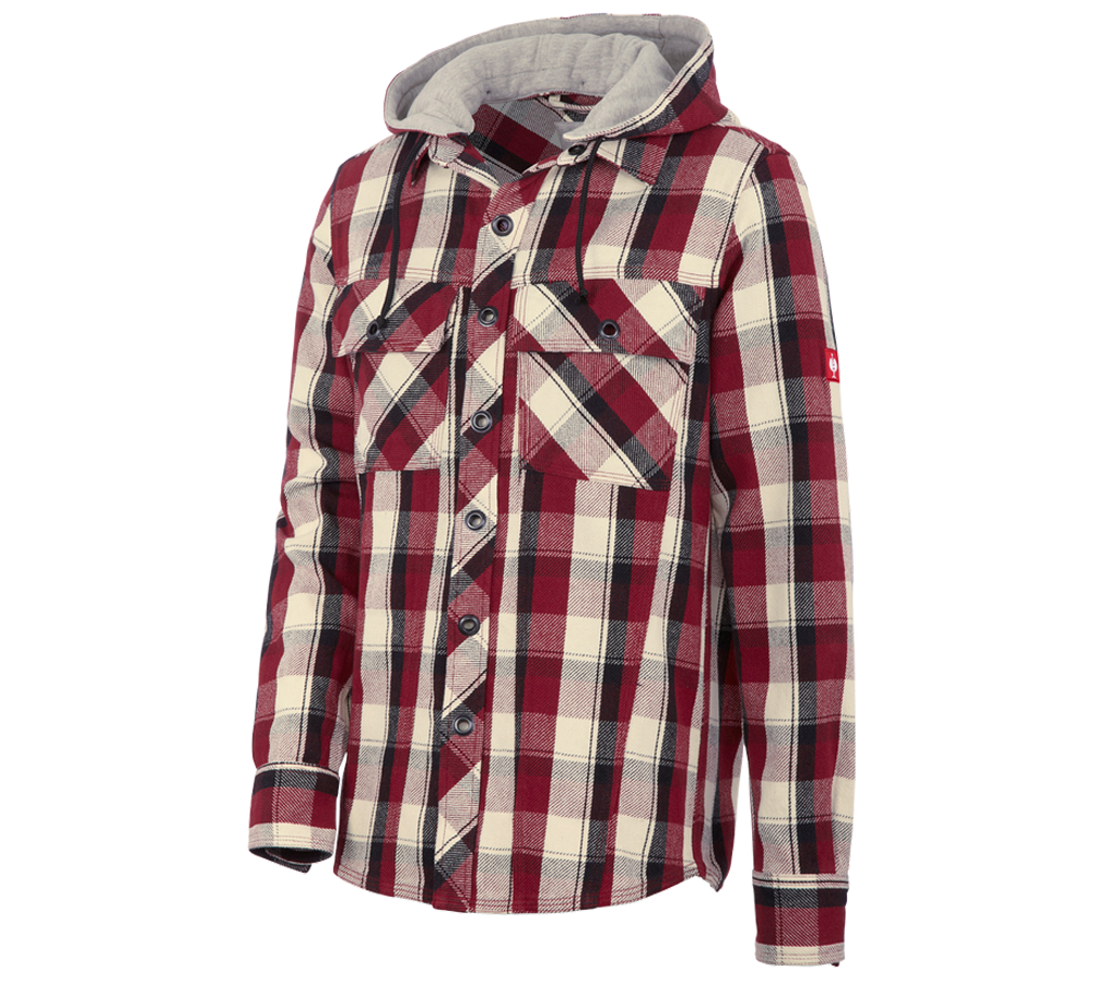 Tričká, pulóvre a košele: Košeľa s kapucňou e.s.roughtough + rubínová/čierna/prírodná