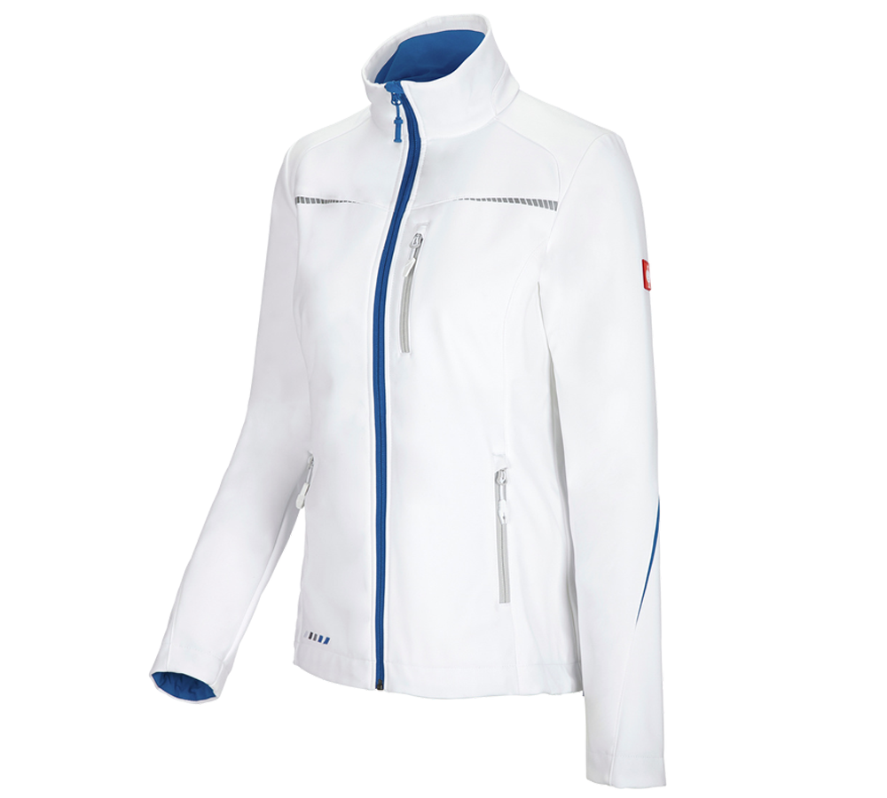 Pracovné bundy: Softshellová bunda e.s.motion 2020, dámska + biela/enciánová modrá