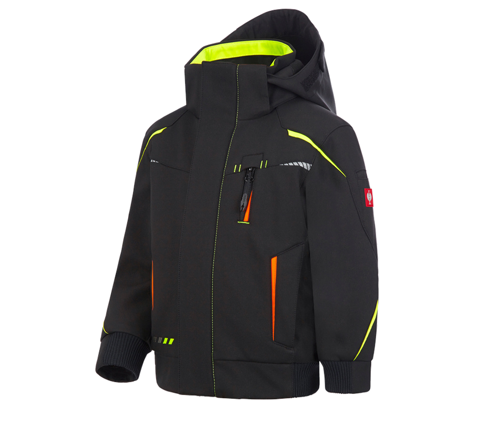 Studená: Zimná softshellová bunda e.s.motion 2020, detská + čierna/výstražná žltá/výstražná oranžová