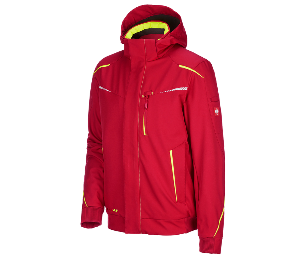 Pracovné bundy: Zimná softshellová bunda e.s.motion 2020, pánska + ohnivá červená/výstražná žltá