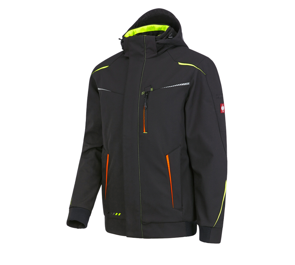 Studená: Zimná softshellová bunda e.s.motion 2020, pánska + čierna/výstražná žltá/výstražná oranžová