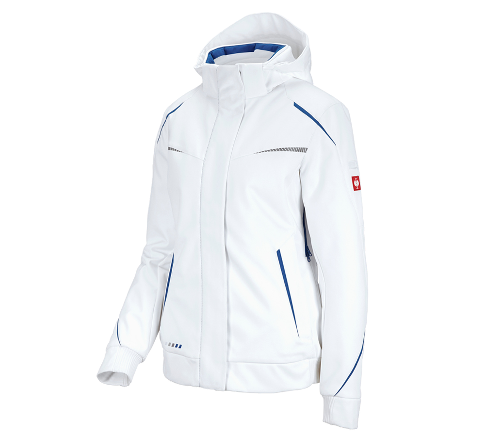 Pracovné bundy: Zimná softshellová bunda e.s.motion 2020, dámska + biela/enciánová modrá