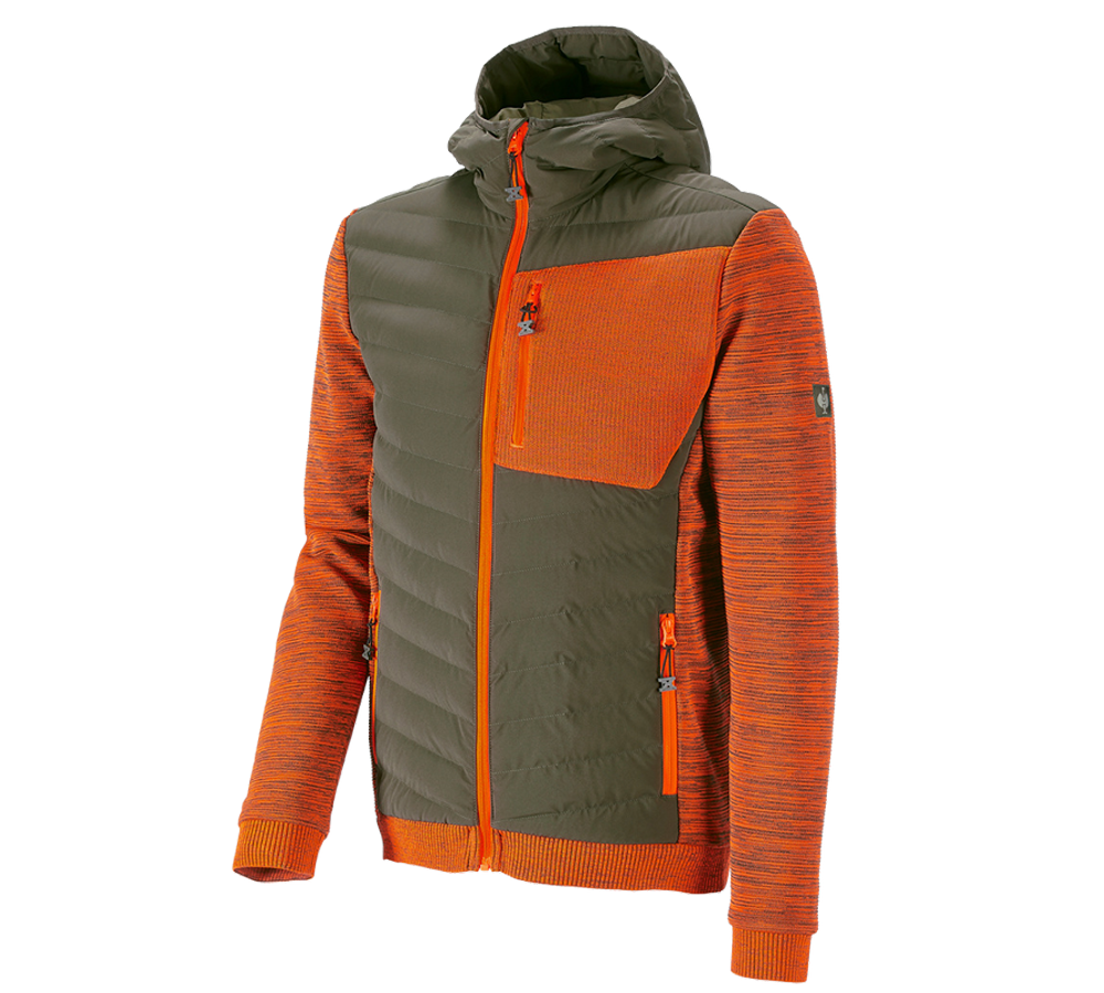 Témy: Hybridná úpletová bunda s kapucňou e.s.motion ten + maskáčová zelená/výstražná oranžová melanž