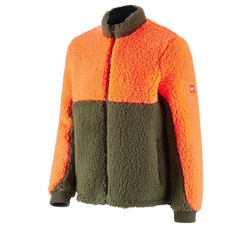 Pracovné bundy: Lesnícka bunda s umelou kožušinou e.s. + výstražná oranžová/bahenná zelená