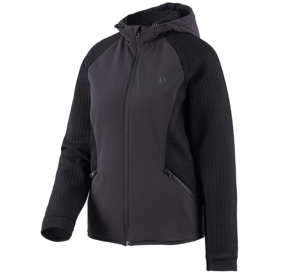 Odevy: Hybridná úpletová bunda kapucňou e.s.trail, dámska + čierna
