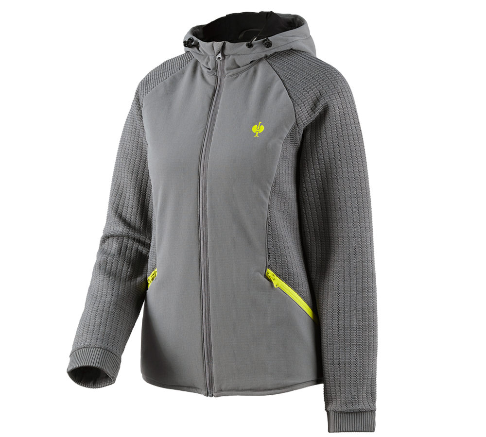 Odevy: Hybridná úpletová bunda kapucňou e.s.trail, dámska + čadičovo sivá/acidová žltá