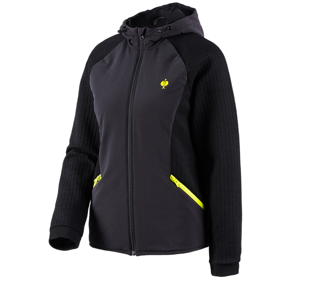 Témy: Hybridná úpletová bunda kapucňou e.s.trail, dámska + čierna/acidová žltá