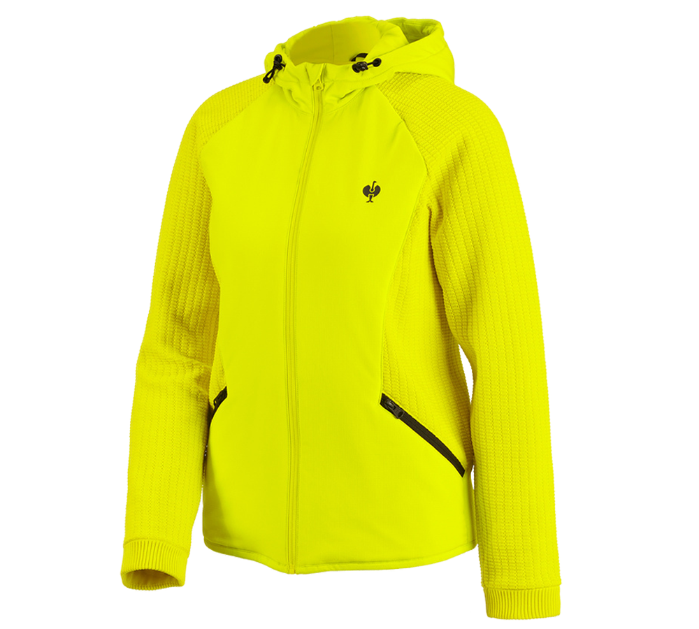 Odevy: Hybridná úpletová bunda kapucňou e.s.trail, dámska + acidová žltá/čierna