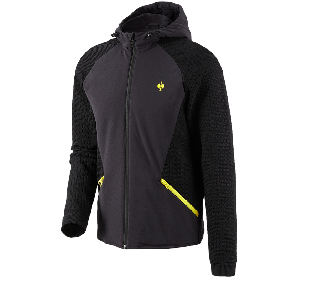 Pracovné bundy: Hybridná úpletová bunda s kapucňou e.s.trail + čierna/acidová žltá