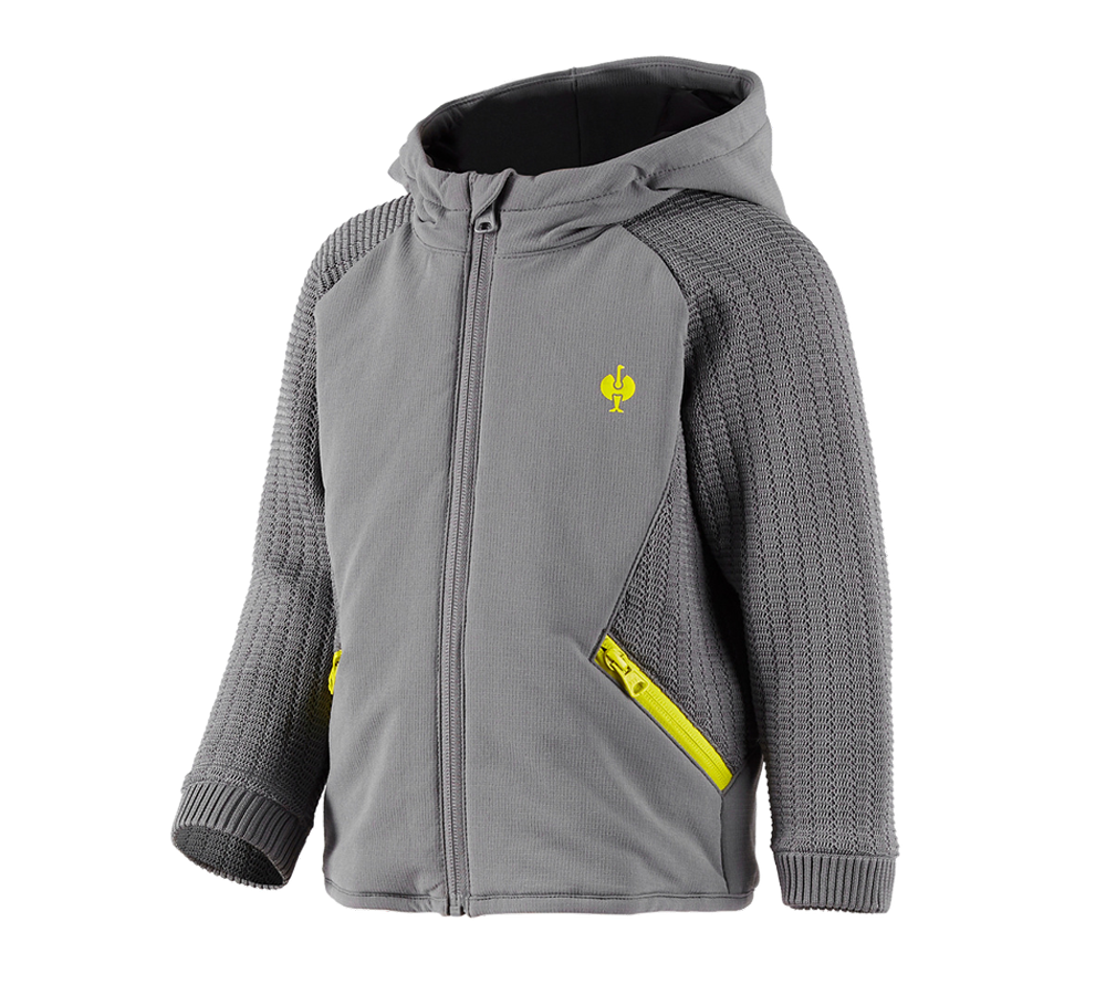 Bundy: Hybridná úpletová bunda kapucňou e.s.trail, detský + čadičovo sivá/acidová žltá