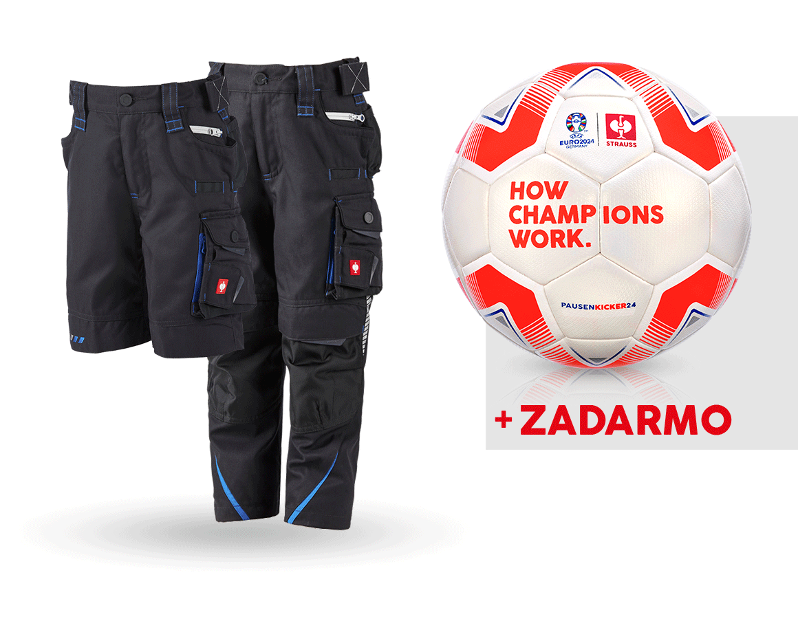 Odevy: SÚPR:Nohavice+šortky e.s.motion 2020 detské+lopta + grafitová/enciánová modrá