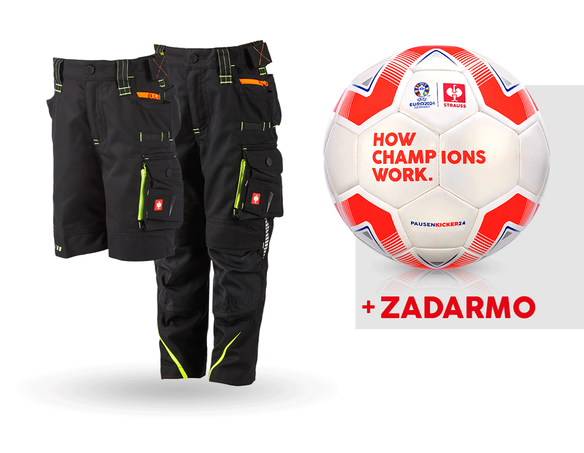 Oblečenie: SÚPR:Nohavice+šortky e.s.motion 2020 detské+lopta + čierna/výstražná žltá/výstražná oranžová