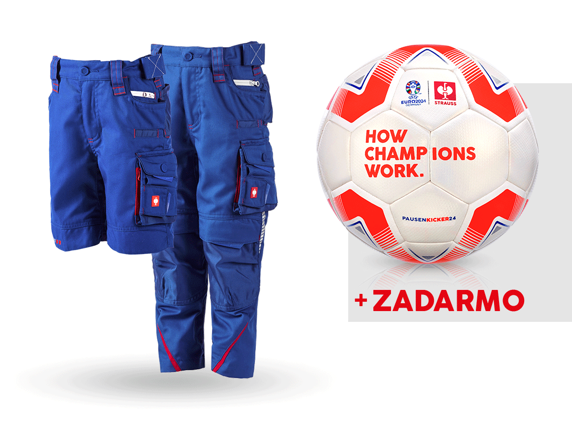 Odevy: SÚPR:Nohavice+šortky e.s.motion 2020 detské+lopta + nevadzovo modrá/ohnivá červená