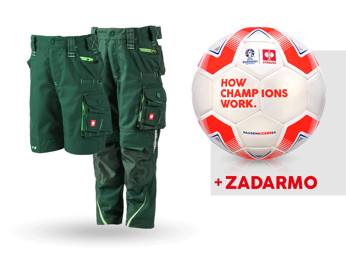 Odevy: SÚPR:Nohavice+šortky e.s.motion 2020 detské+lopta + zelená/morská zelená