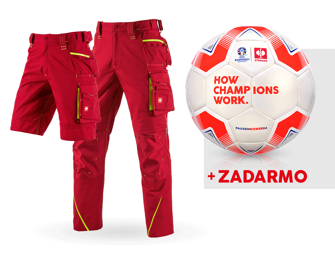 Spolupráce: SÚPR: nohav. e.s.motion 2020+šortky+futbal. lopta + ohnivá červená/výstražná žltá