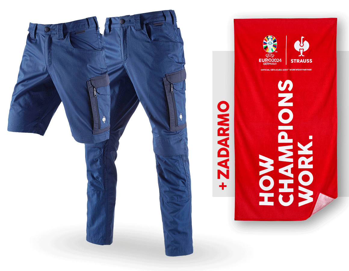 Odevy: SÚPR: nohavice e.s.concrete light+ šortky + osuška + alkalická modrá/tmavomodrá