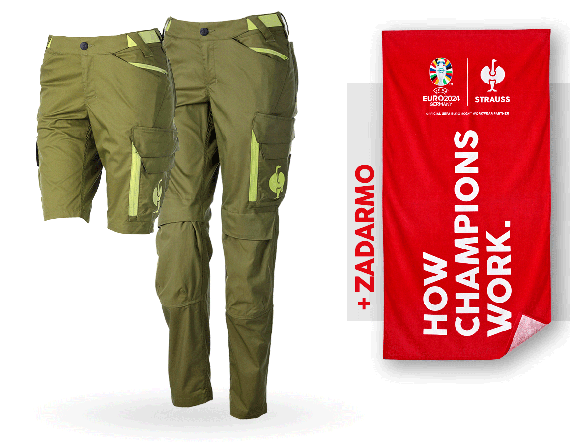 Odevy: SÚPR: dámske nohavice e.s.trail + šortky + osuška + borievkovo zelená/limetkovo zelená