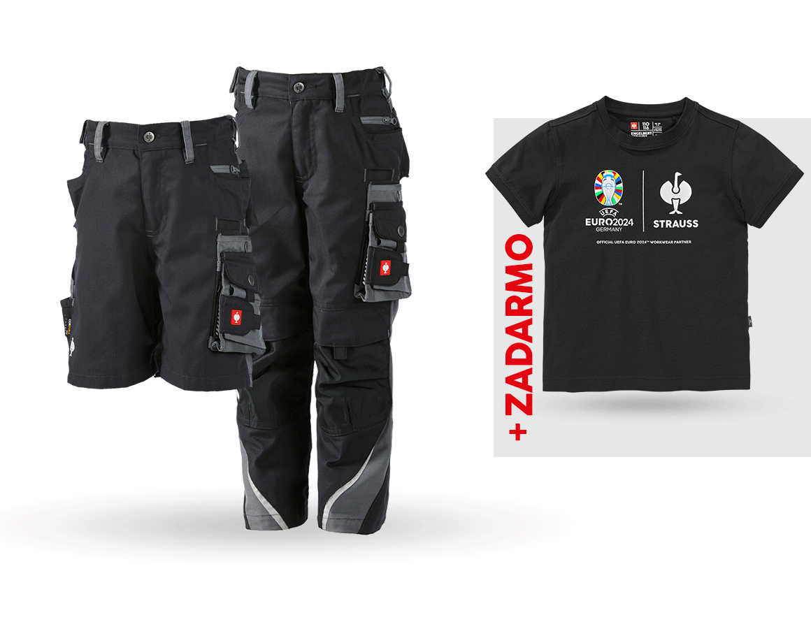 Oblečenie: SÚPR: detské nohav. e.s.motion + šortky + košeľa + grafitová/cementová