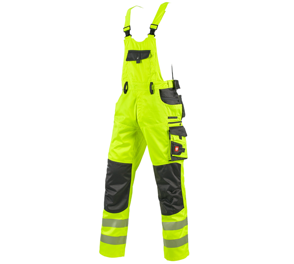 Pracovné nohavice: Reflexné ochranné nohavice s náprsenkou e.s.motion + výstražná žltá/antracitová