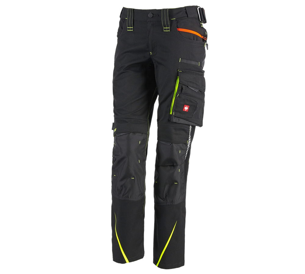 Pracovné nohavice: Dámske nohavice e.s.motion 2020 + čierna/výstražná žltá/výstražná oranžová