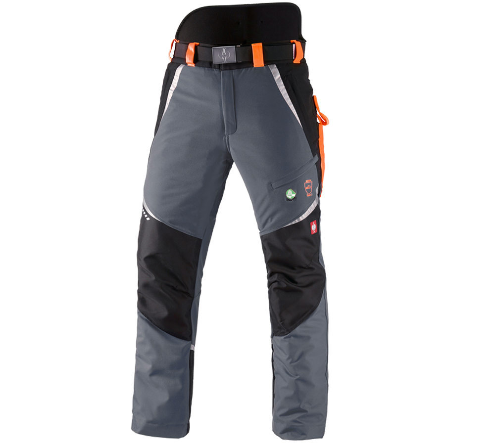 Oblečenie proti porezaniu: Lesnícke nohavice, ochr. proti prerezaniu e.s. KWF + sivá/výstražná oranžová