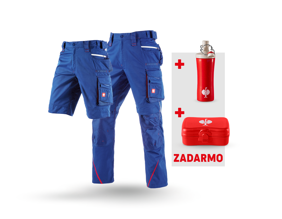 Oblečenie: SÚPRAVA: Nohavice+šortky e.s.motion2020+dóza+fľaša + nevadzovo modrá/ohnivá červená