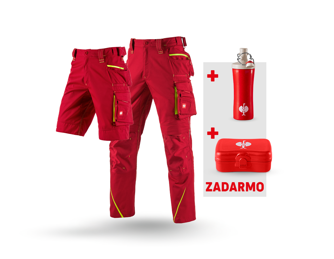 Oblečenie: SÚPRAVA: Nohavice+šortky e.s.motion2020+dóza+fľaša + ohnivá červená/výstražná žltá