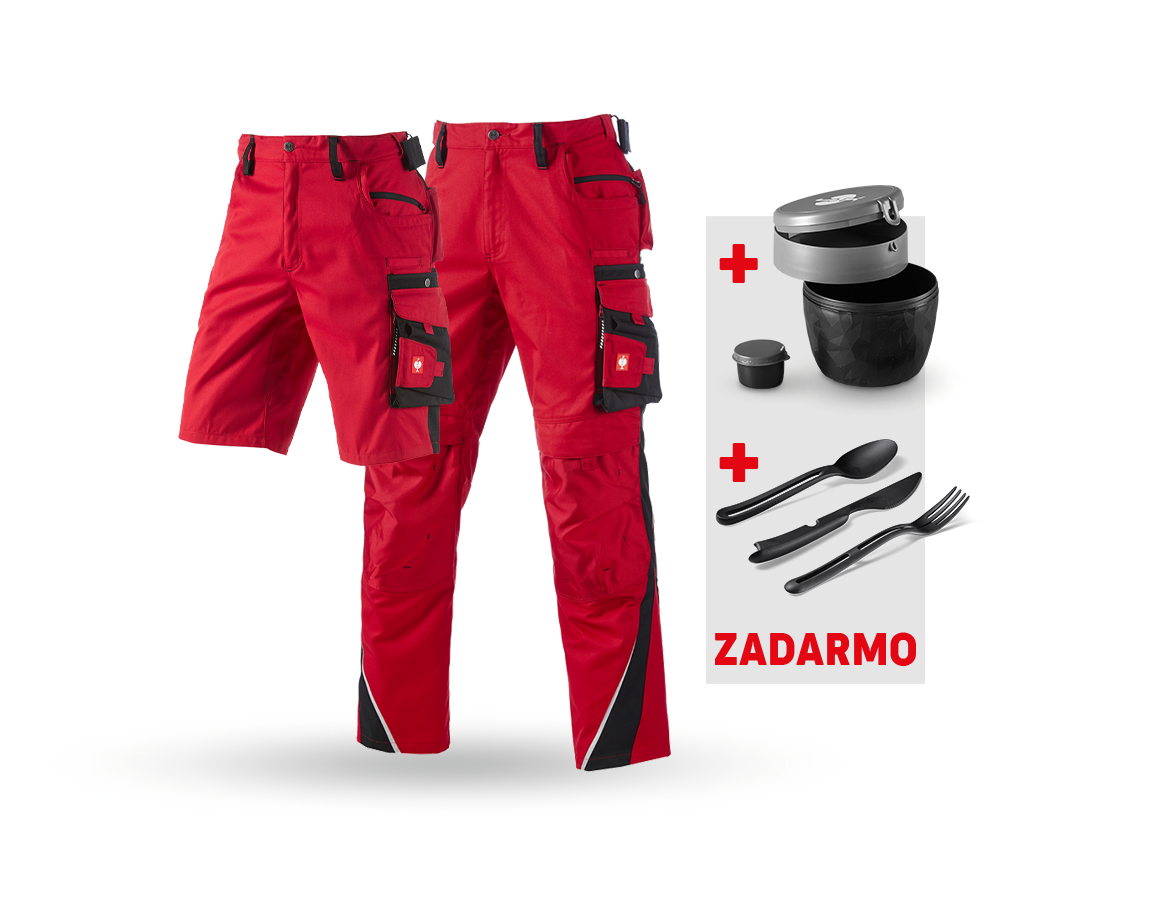 Oblečenie: SÚPRAVA: Nohavice+šortky e.s.motion+dóza+príbor + červená/čierna