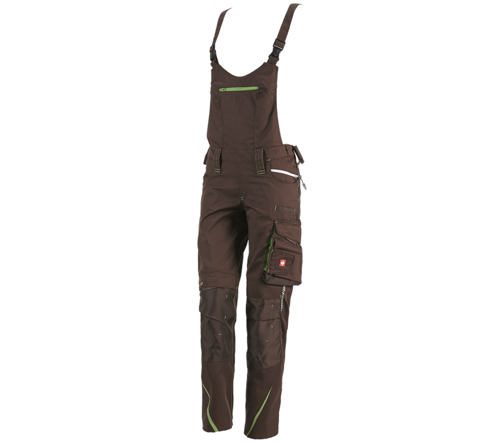 Pracovné nohavice: Dámske nohavice s náprsenkou e.s.motion 2020 + gaštanová/morská zelená