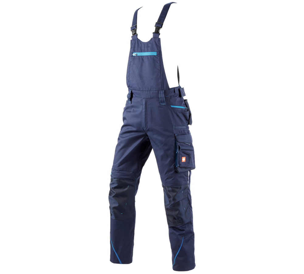 Pracovné nohavice: Nohavice s náprsenkou e.s.motion 2020 + tmavomodrá/atolová