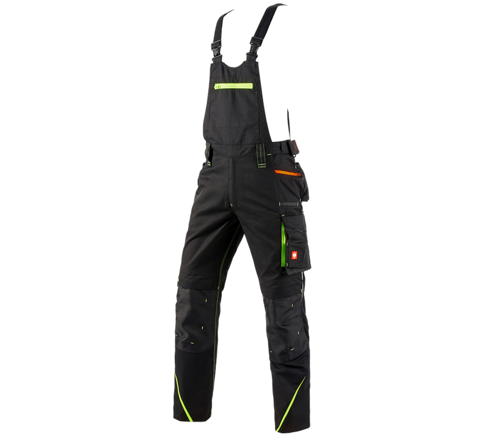 Pracovné nohavice: Nohavice s náprsenkou e.s.motion 2020 + čierna/výstražná žltá/výstražná oranžová