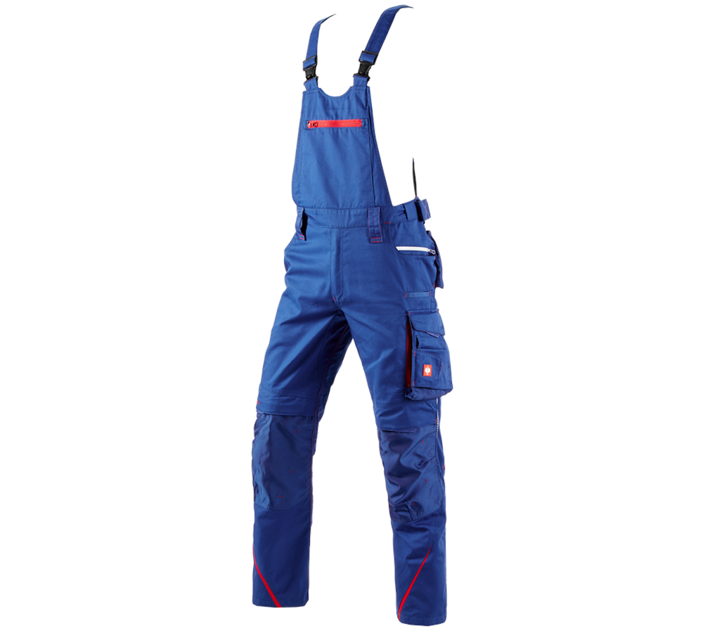 Inštalatér: Nohavice s náprsenkou e.s.motion 2020 + nevadzovo modrá/ohnivá červená