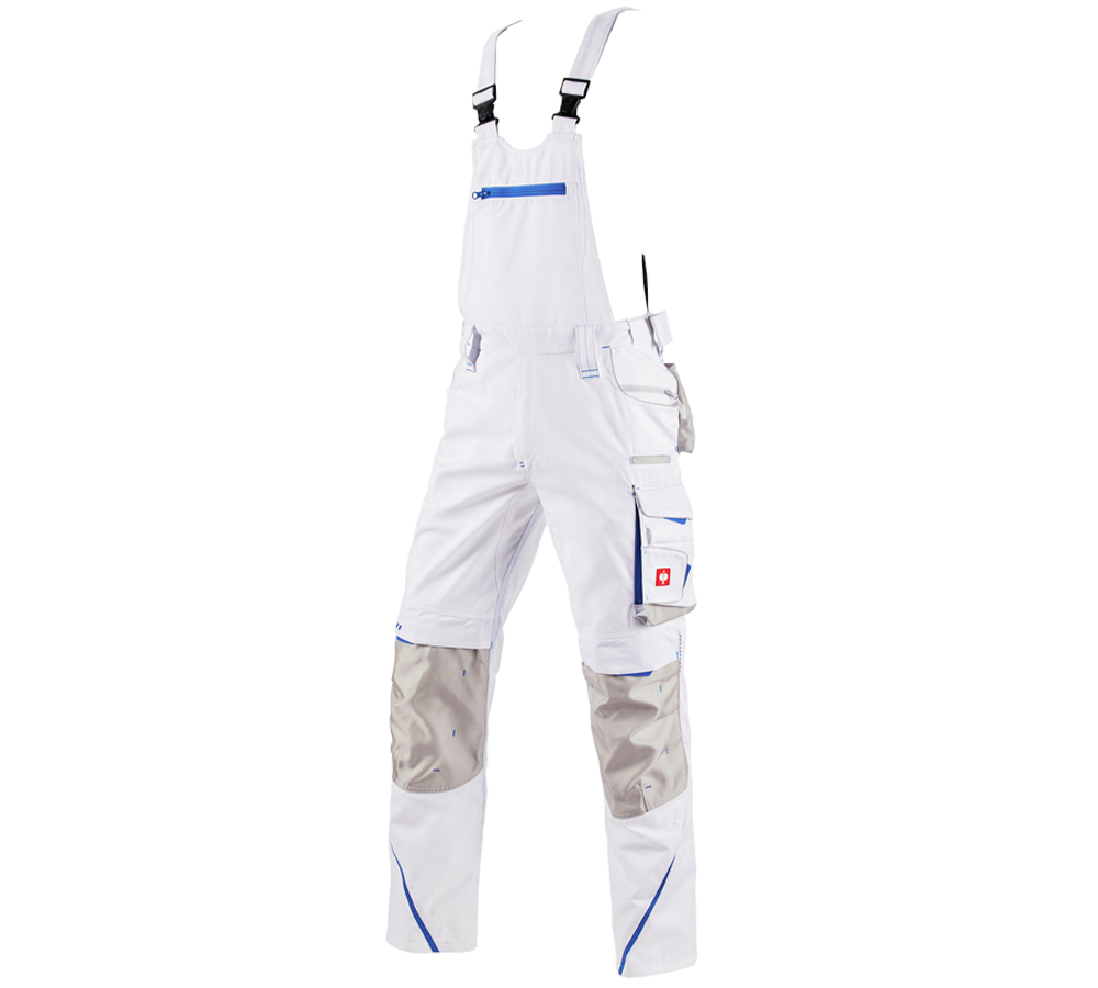 Pracovné nohavice: Nohavice s náprsenkou e.s.motion 2020 + biela/enciánová modrá