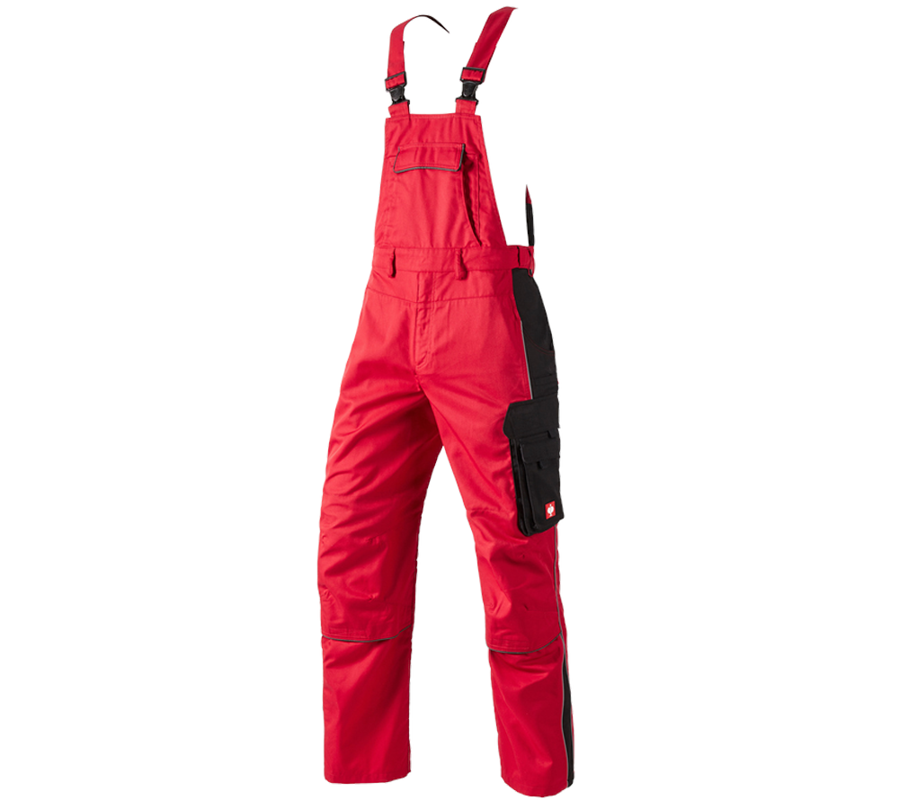 Pracovné nohavice: Nohavice s náprsenkou e.s.active + červená/čierna