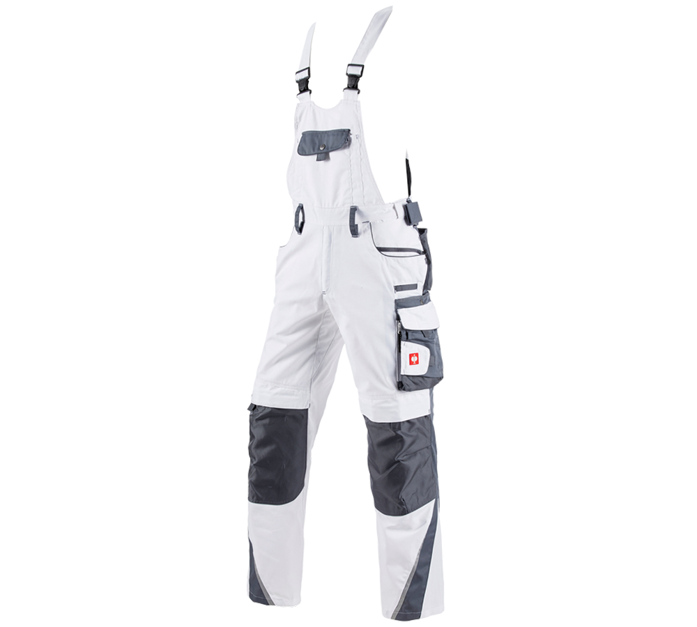 Pracovné nohavice: Nohavice s náprsenkou e.s.motion + biela/sivá