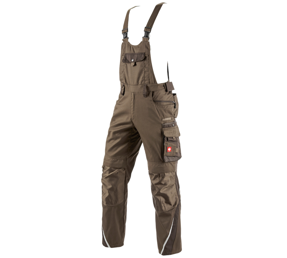 Pracovné nohavice: Nohavice s náprsenkou e.s.motion + lieskový oriešok/gaštanová
